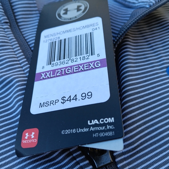 UNDER ARMOUR MEN'S XXL BLUE AND WHITE LONG SLEEVE MOCK COLLAR ZIP COLLAR SHIRT. - Picture 3 of 8